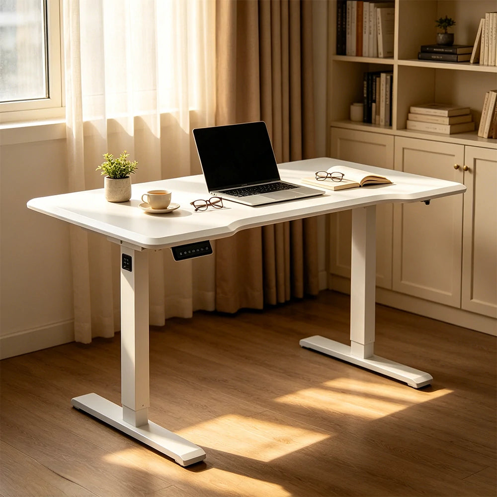 LUXROA U8 Lite Electric Height Adjustable Desk with Wireless Charging & Power Outlet 120×65×115cm Coffee - White