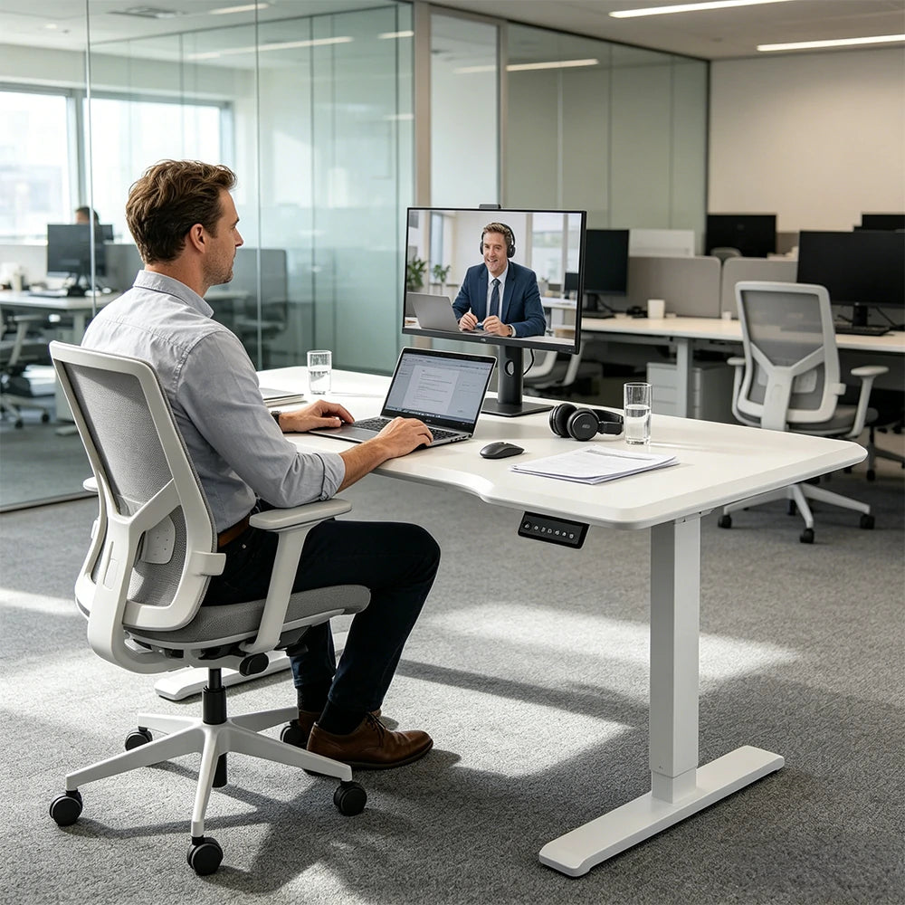 LUXROA U8 Lite Electric Height Adjustable Desk with Wireless Charging & Power Outlet 120×65×115cm Coffee - White