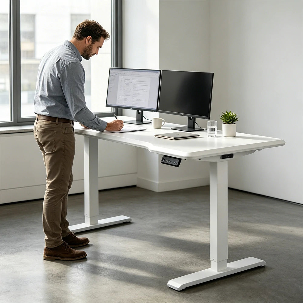 LUXROA U8 Lite Electric Height Adjustable Desk with Wireless Charging & Power Outlet 120×65×115cm Coffee - White