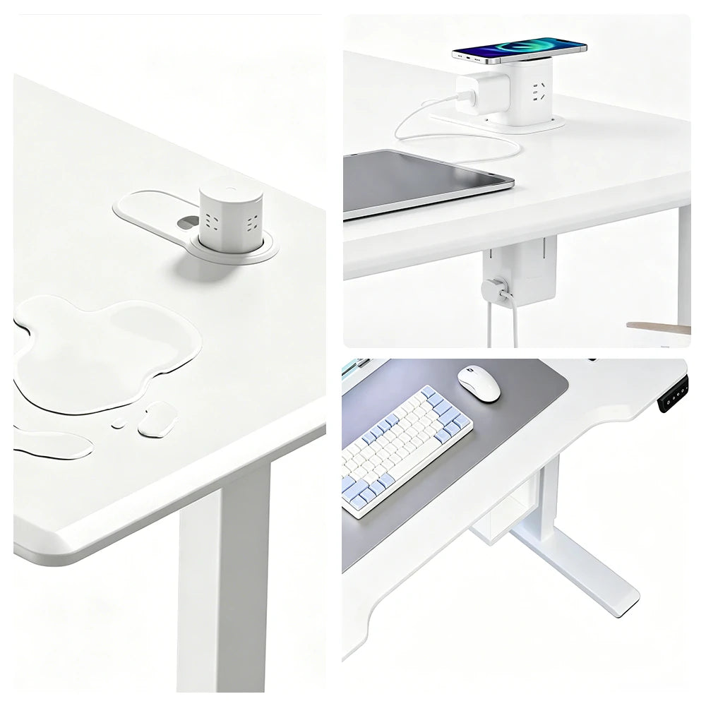LUXROA U8 Lite Electric Height Adjustable Desk with Wireless Charging & Power Outlet 120×65×115cm Coffee - White