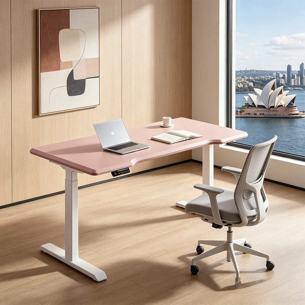 LUXROA U8 Lite Electric Height Adjustable Desk with Wireless Charging & Power Outlet 120×65×115cm - Pink