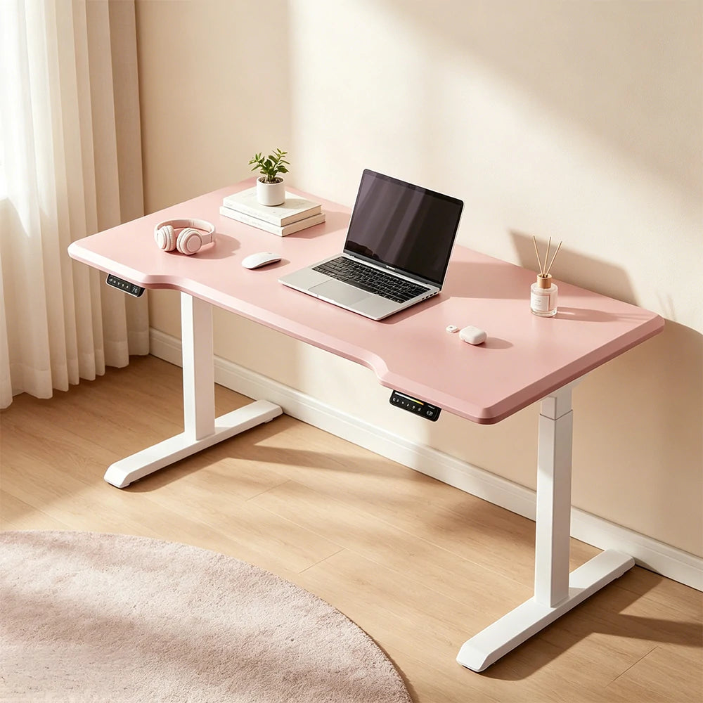 LUXROA U8 Lite Electric Height Adjustable Desk with Wireless Charging & Power Outlet 120×65×115cm - Pink