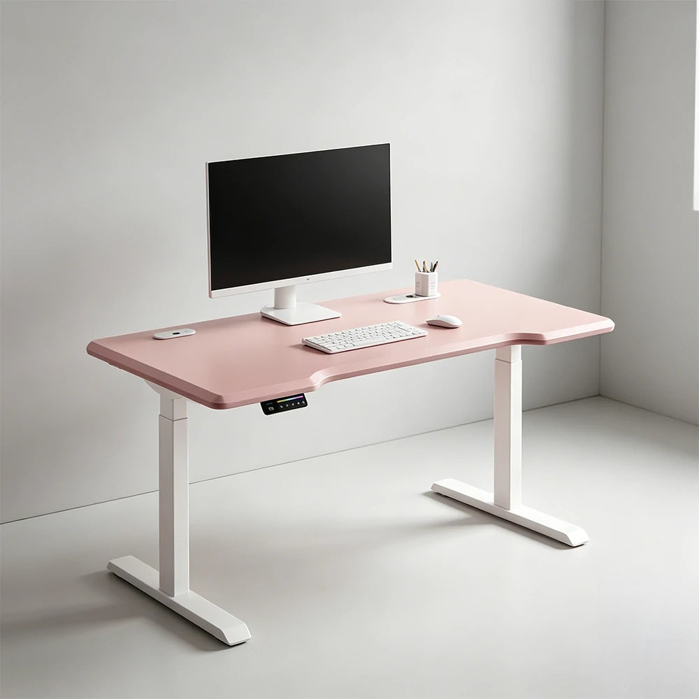 LUXROA U8 Lite Electric Height Adjustable Desk with Wireless Charging & Power Outlet 120×65×115cm - Pink