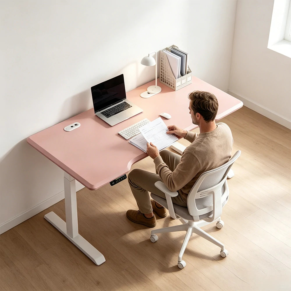 LUXROA U8 Lite Electric Height Adjustable Desk with Wireless Charging & Power Outlet 120×65×115cm - Pink