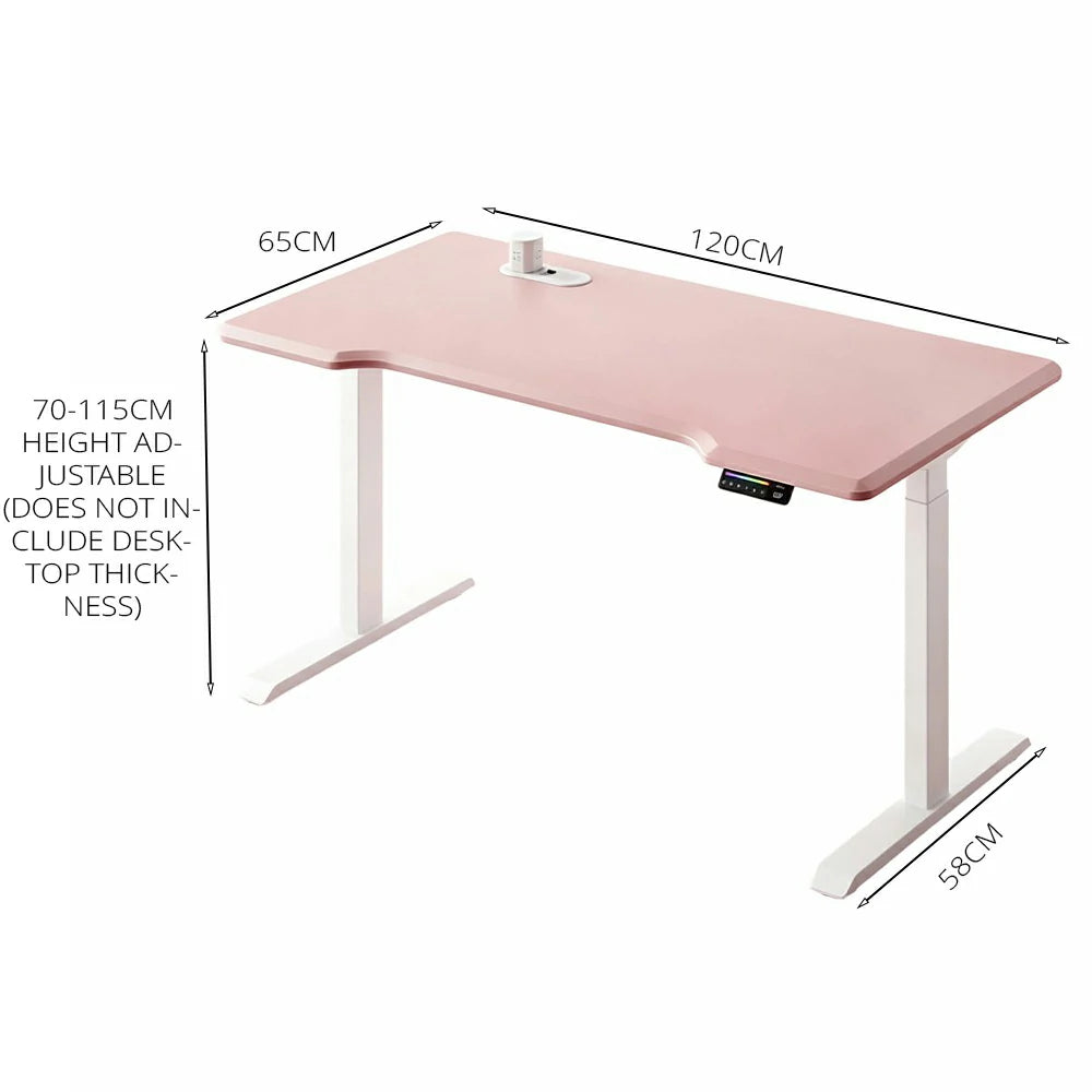 LUXROA U8 Lite Electric Height Adjustable Desk with Wireless Charging & Power Outlet 120×65×115cm - Pink