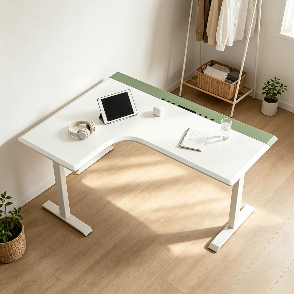 LUXORA Electric Standing Desk Left Corner Sit Stand Desk with Dual Motor Height Adjustable 120x65cm Home Office Desk - White