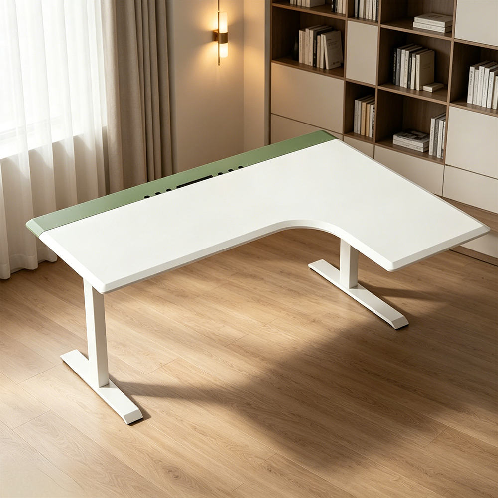 LUXORA Electric Standing Desk Left Corner Sit Stand Desk with Dual Motor Height Adjustable 120x65cm Home Office Desk - White