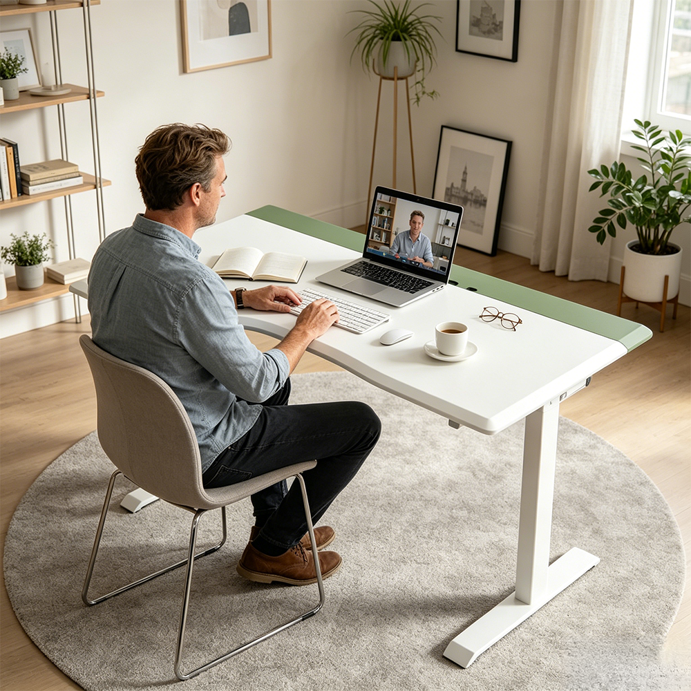 LUXORA Electric Standing Desk Left Corner Sit Stand Desk with Dual Motor Height Adjustable 120x65cm Home Office Desk - White