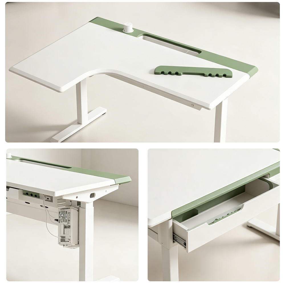 LUXORA Electric Standing Desk Left Corner Sit Stand Desk with Dual Motor Height Adjustable 120x65cm Home Office Desk - White