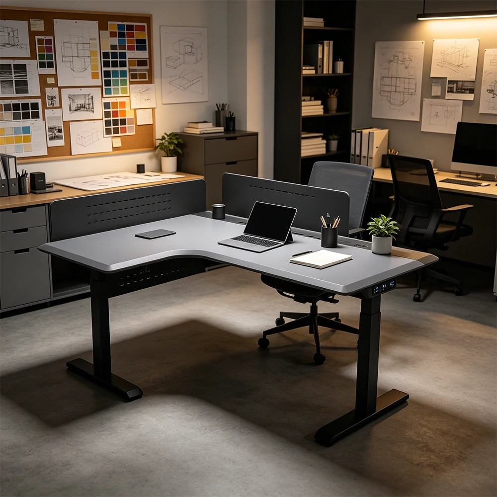 LUXORA Electric Standing Desk Left Corner Sit Stand Desk with Dual Motor Height Adjustable 120x65cm Home Office Desk - Grey