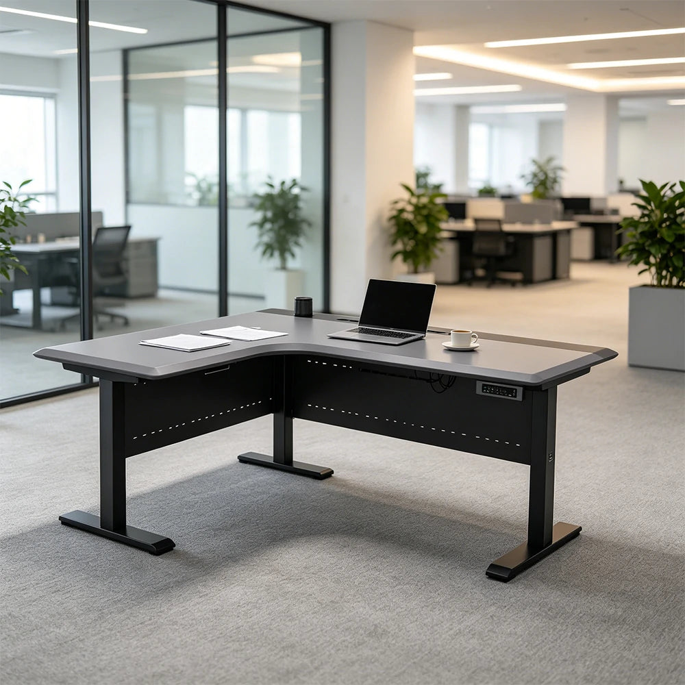 LUXORA Electric Standing Desk Left Corner Sit Stand Desk with Dual Motor Height Adjustable 120x65cm Home Office Desk - Grey