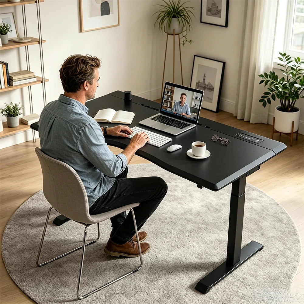 LUXORA Electric Standing Desk Left Corner Sit Stand Desk with Dual Motor Height Adjustable 120x65cm Home Office Desk - Grey