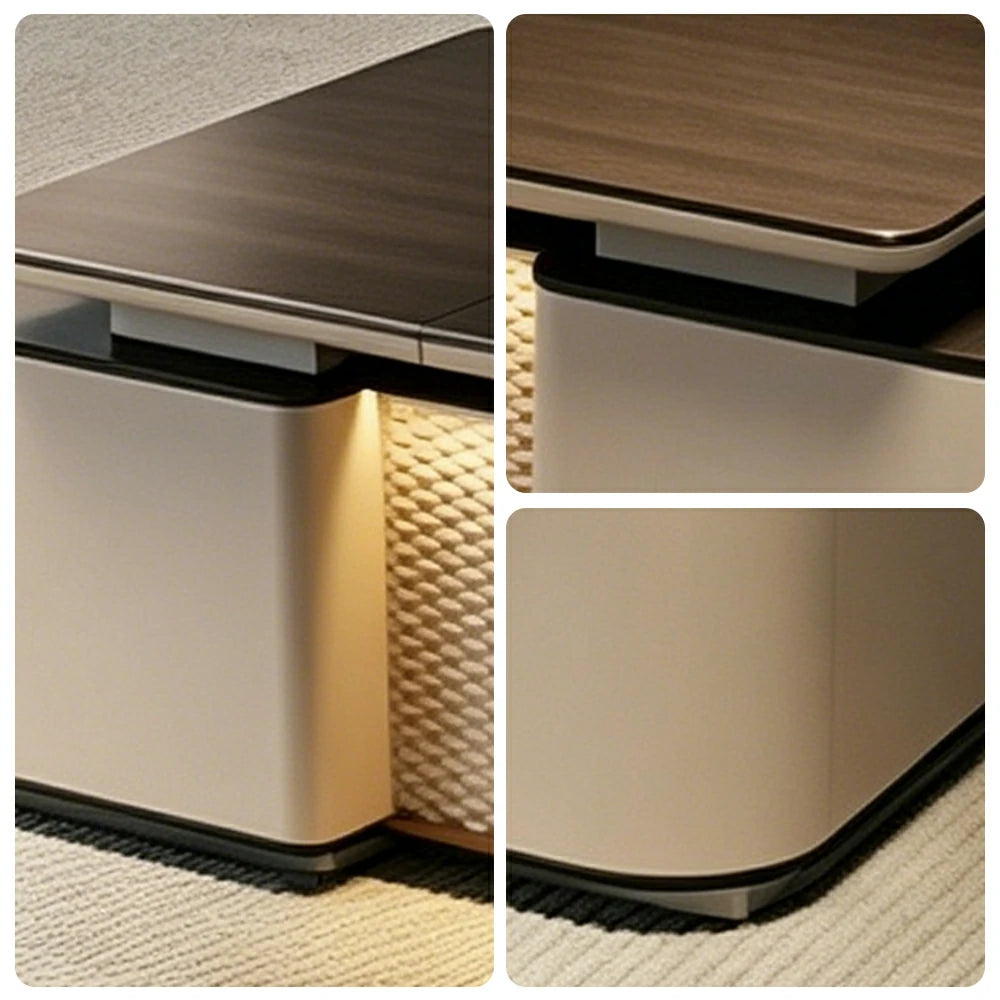 LUXROA Dual Cabinet Executive Desk Luxury CEO Office Desk Dragon-scale Smart LED Storage Workspace - Walnut & Beige