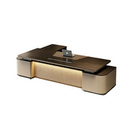 LUXROA Dual Cabinet Executive Desk Luxury CEO Office Desk Dragon-scale Smart LED Storage Workspace - Walnut & Beige