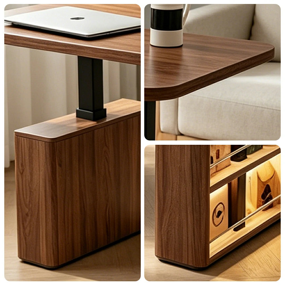 LUXORA Executive Double Cabinet Smart LED CEO Office Desk Luxury Dragon-Scale Design Workspace Storage Desk 1.2m Adjustable - Cream & Walnut