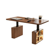 LUXORA Executive Double Cabinet Smart LED CEO Office Desk Luxury Dragon-Scale Design Workspace Storage Desk 1.2m Adjustable - Cream & Walnut