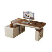 LUXORA Single Motor Height Adjustable Executive Office Desk Smart Lift Workstation Home Study Desk Storage Design - Walnut & Beige