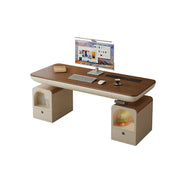 LUXORA Single Motor Height Adjustable Standing Desk 0.6m Executive Office Desk with Fingerprint Lock Cabinet Smart Workstation Home Study - Walnut & Antibacterial Black Rock Board