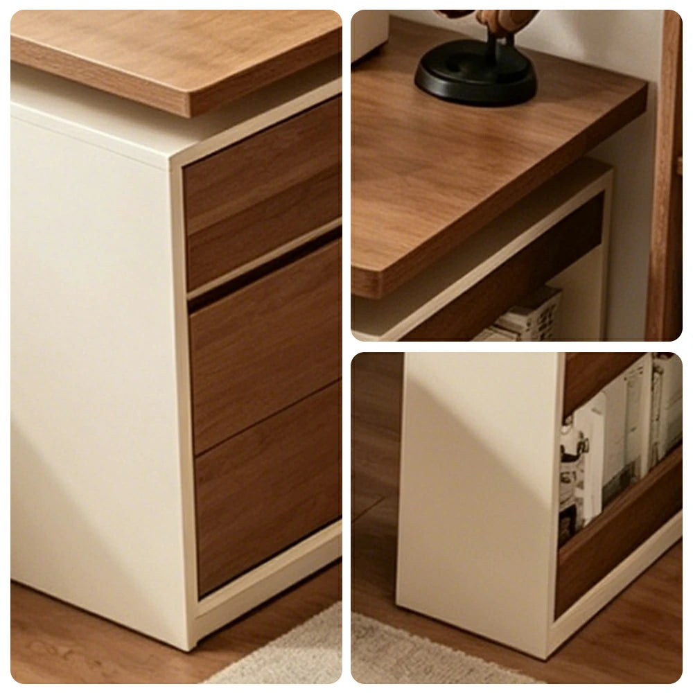 LUXORA 1.4m L-Shaped Electric Height Adjustable Corner Desk Smart Executive Workstation Home Office Storage Desk - Walnut & Cream