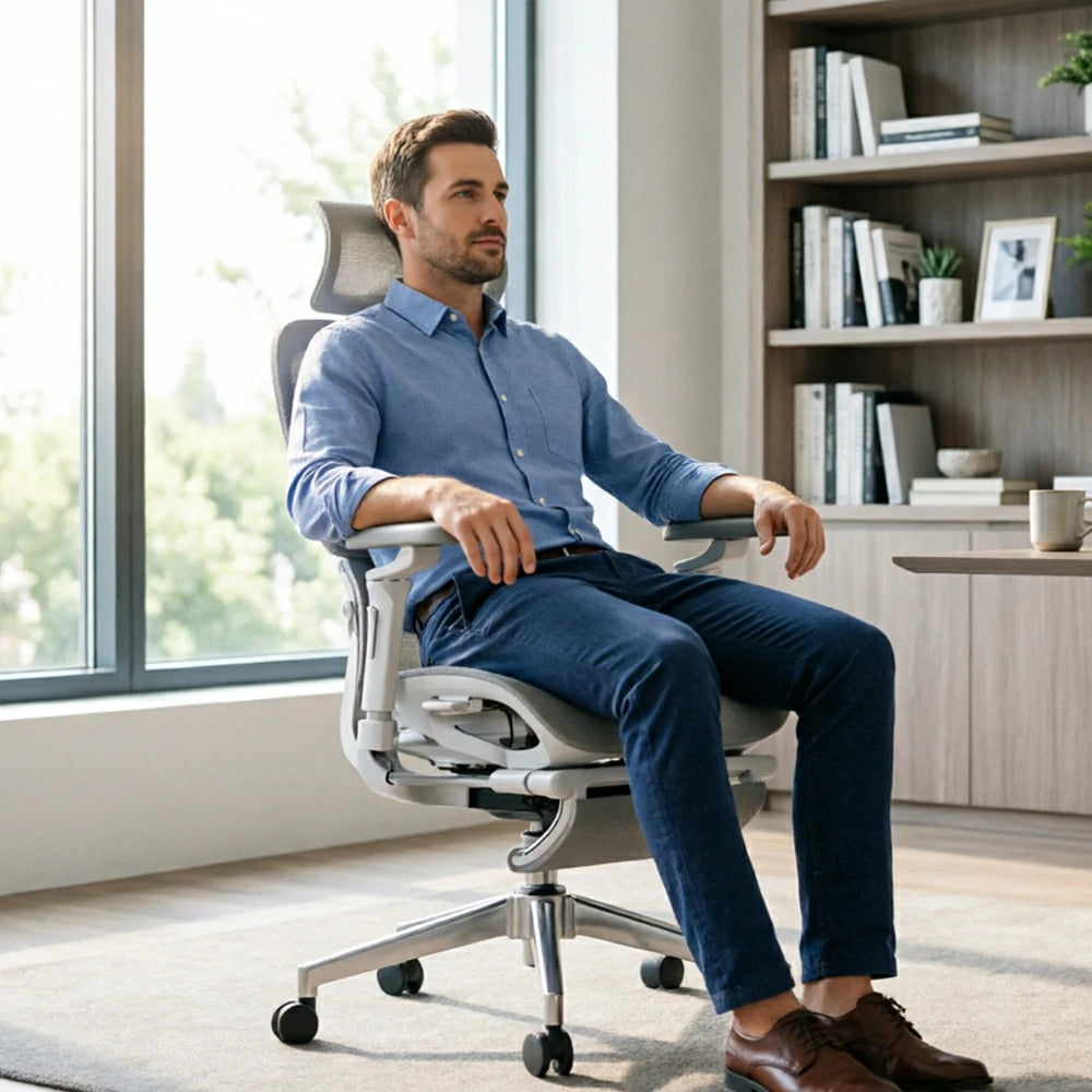 LUXORA Ergonomic Executive Office Chair High Back Mesh Reclining Desk Chair Adjustable Headrest Lumbar Support Swivel Task Chair - Grey