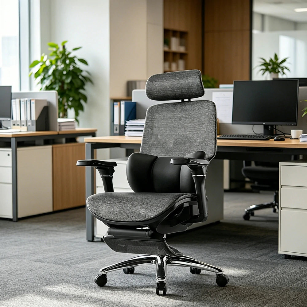 LUXORA Ergonomic Office Chair High Back Mesh Lumbar Support Adjustable Headrest Executive Swivel Task Chair Home Office - Black
