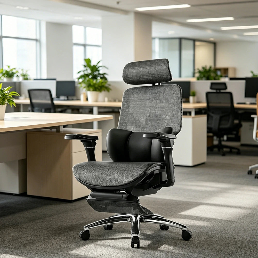 LUXORA Ergonomic Office Chair High Back Mesh Lumbar Support Adjustable Headrest Executive Swivel Task Chair Home Office - Black