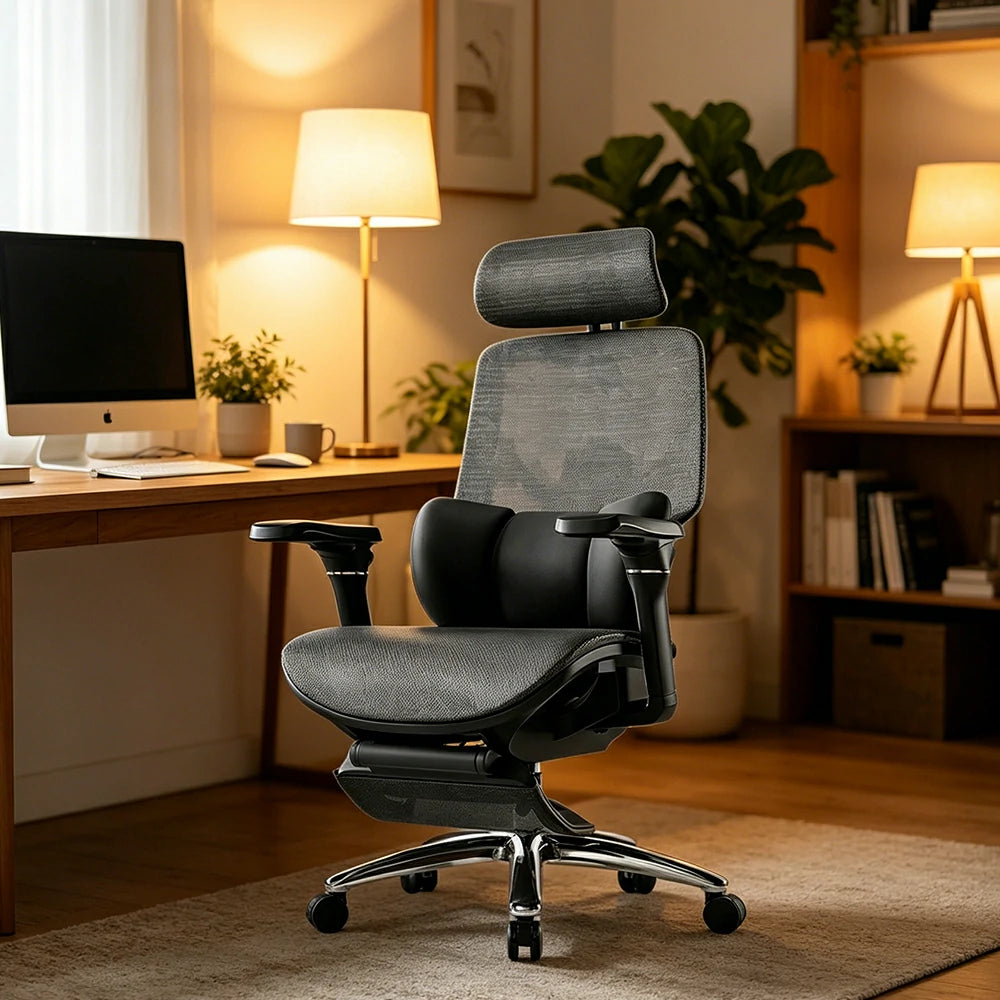LUXORA Ergonomic Office Chair High Back Mesh Lumbar Support Adjustable Headrest Executive Swivel Task Chair Home Office - Black