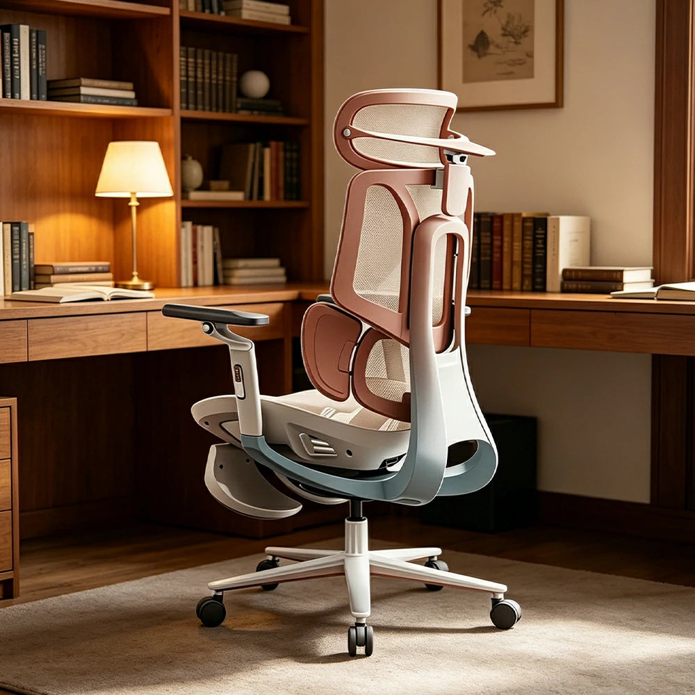 LUXORA  E3 Pro Ergonomic Mesh Office Chair Reclining Chair with Footrest 4D Support Adjustable Armrests - Sakura Pink
