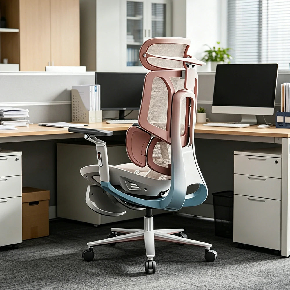 LUXORA  E3 Pro Ergonomic Mesh Office Chair Reclining Chair with Footrest 4D Support Adjustable Armrests - Sakura Pink