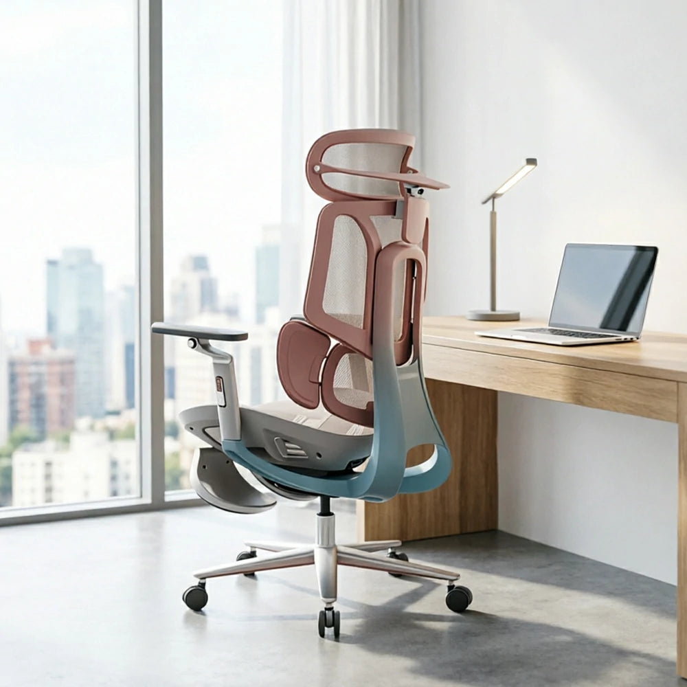 LUXORA  E3 Pro Ergonomic Mesh Office Chair Reclining Chair with Footrest 4D Support Adjustable Armrests - Sakura Pink