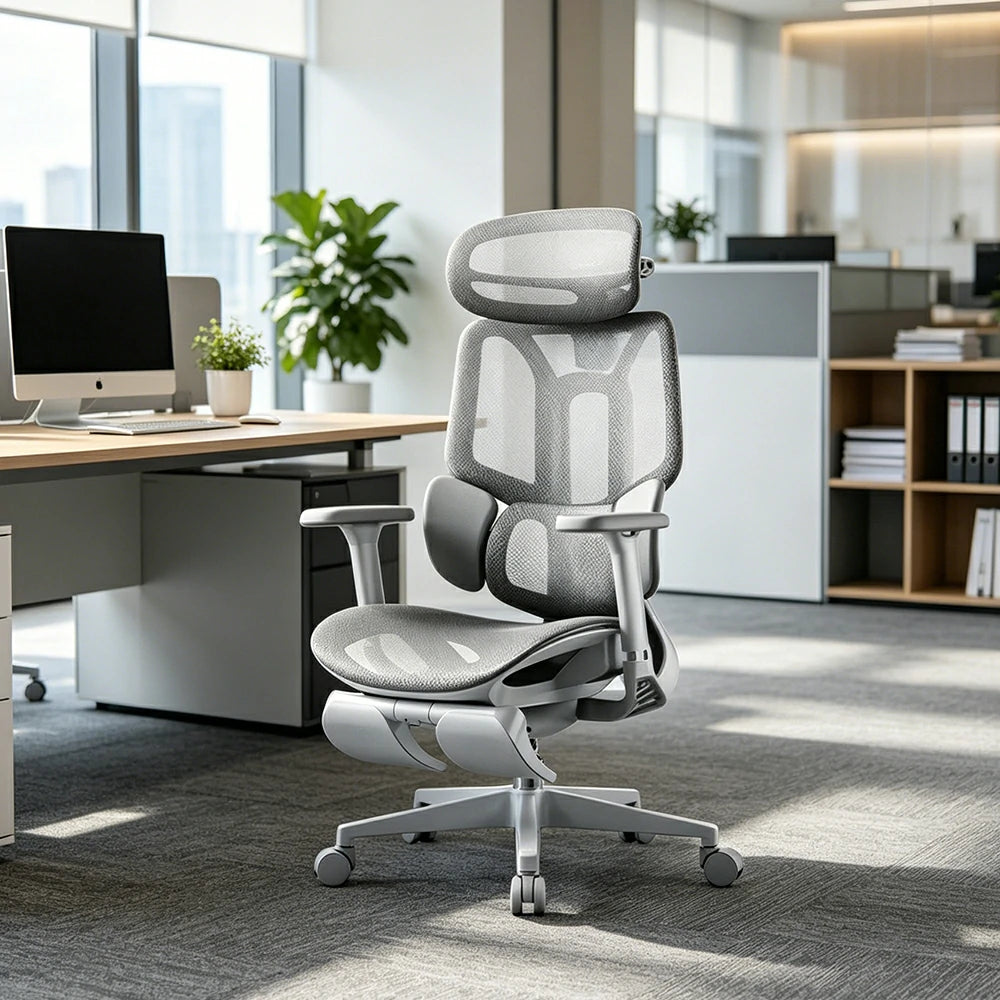 LUXORA  E3 Air 4th Gen Ergonomic Mesh Office Chair Reclining Chair with Footrest Adjustable Support - White