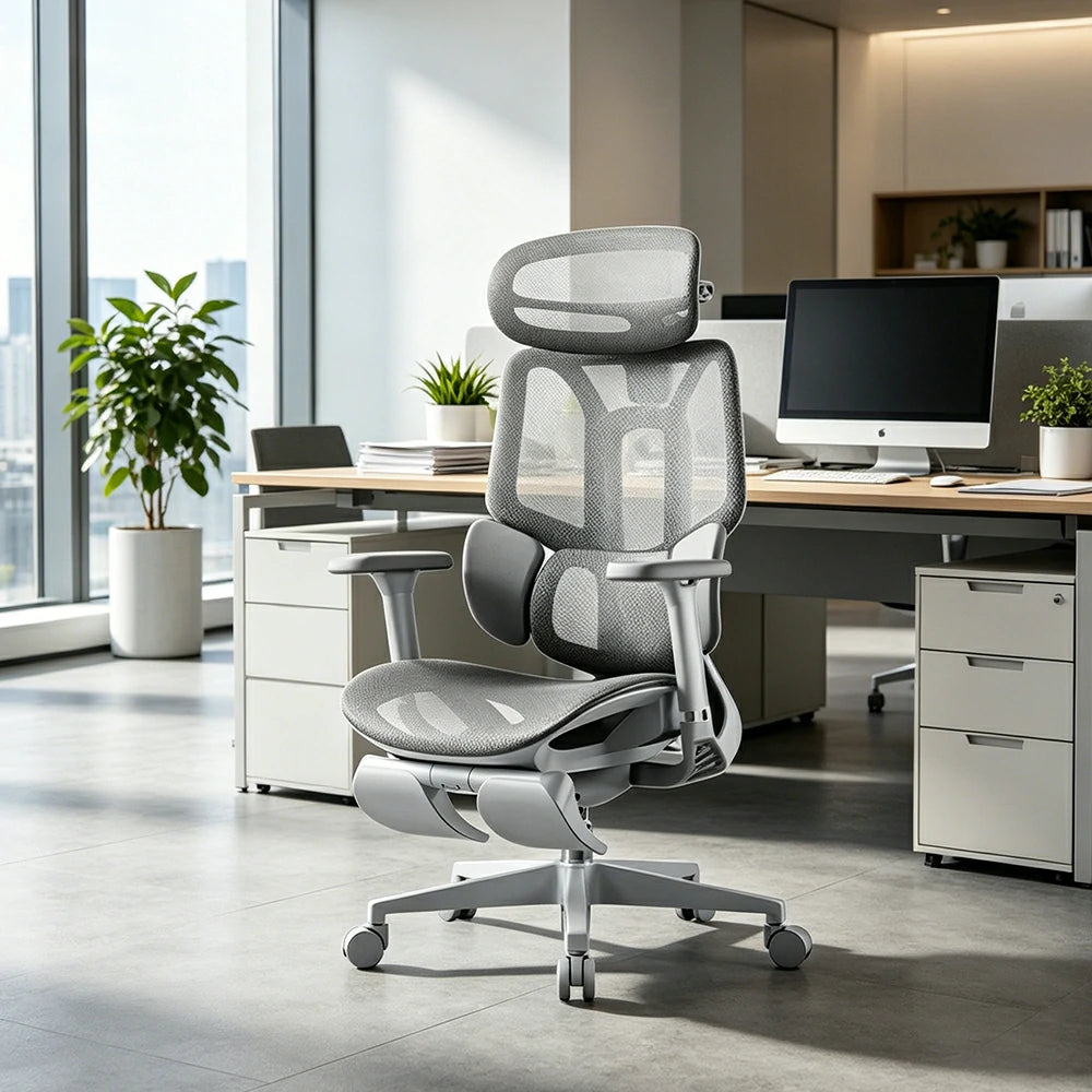 LUXORA  E3 Air 4th Gen Ergonomic Mesh Office Chair Reclining Chair with Footrest Adjustable Support - White