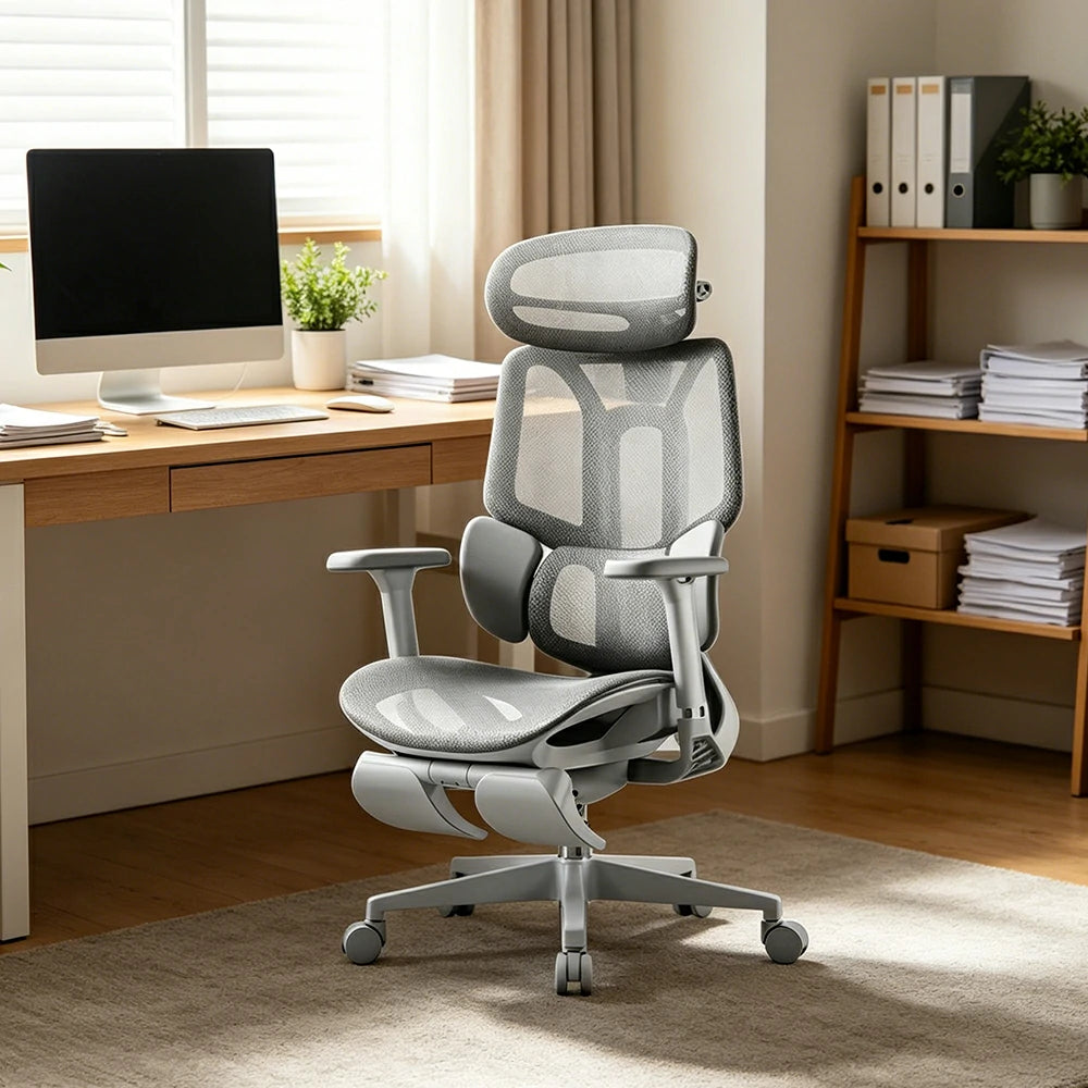 LUXORA  E3 Air 4th Gen Ergonomic Mesh Office Chair Reclining Chair with Footrest Adjustable Support - White