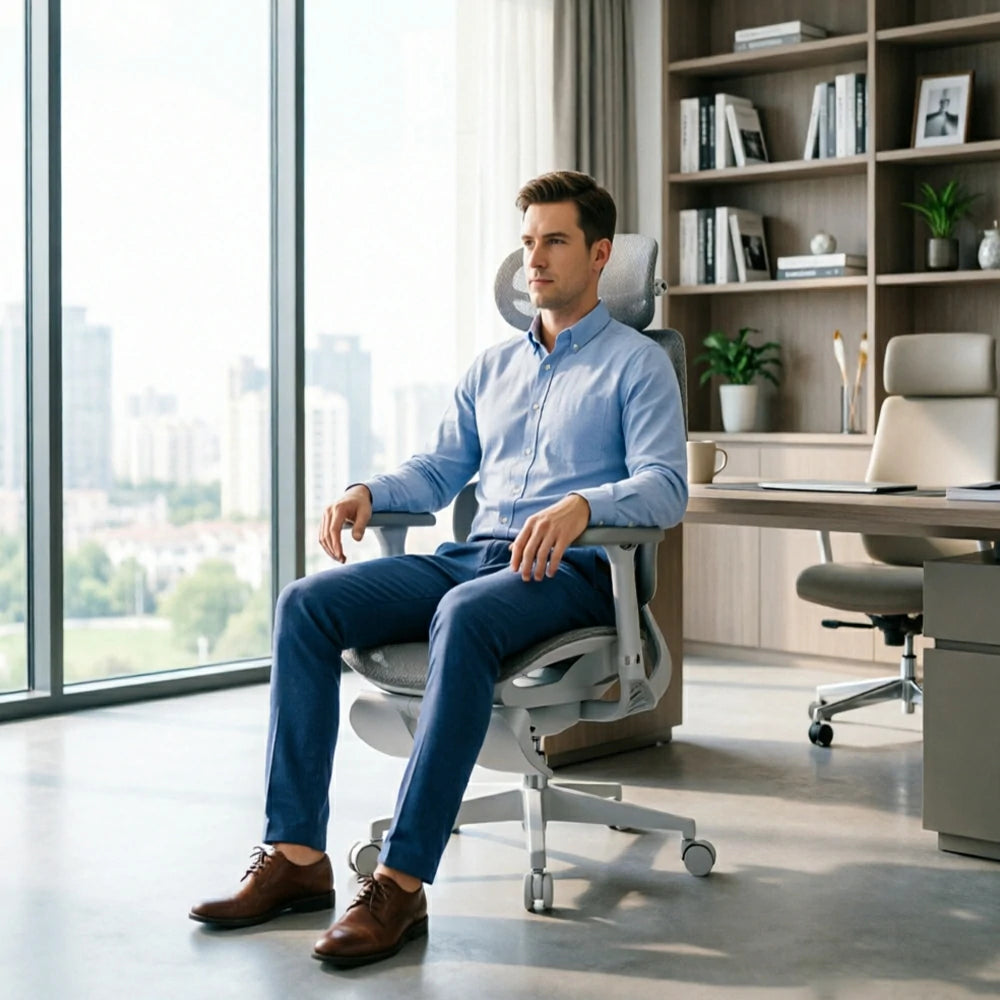 LUXORA  E3 Air 4th Gen Ergonomic Mesh Office Chair Reclining Chair with Footrest Adjustable Support - White