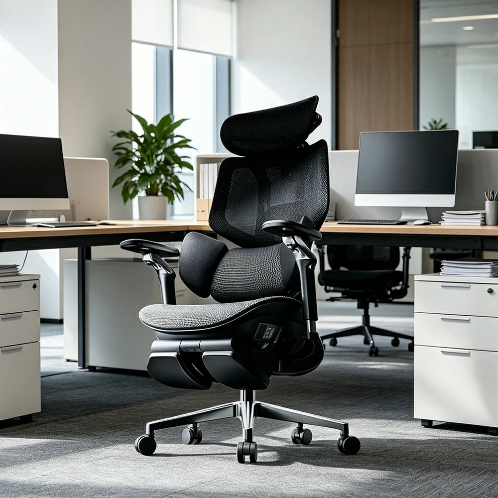 LUXORA  X7 Premium Ergonomic Office Chair Electric Reclining Chair with Massage Heat Support Footrest - Black