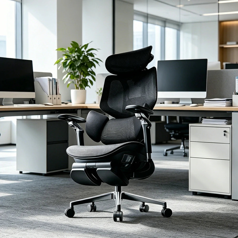 LUXORA  X7 Premium Ergonomic Office Chair Electric Reclining Chair with Massage Heat Support Footrest - Black