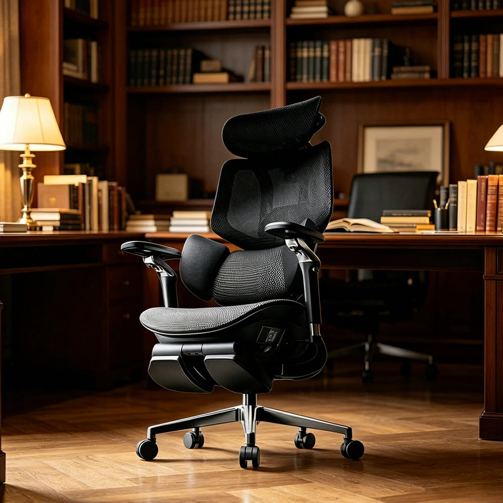 LUXORA  X7 Premium Ergonomic Office Chair Electric Reclining Chair with Massage Heat Support Footrest - Black