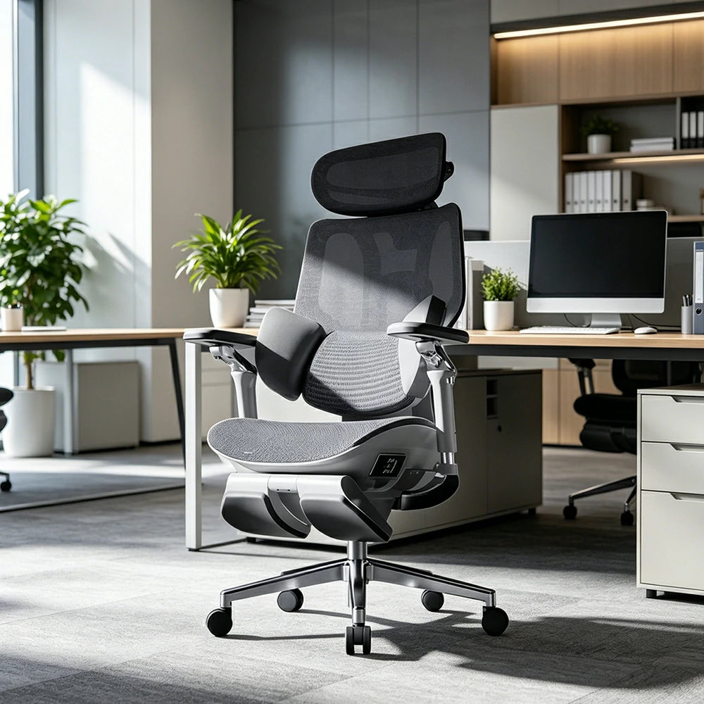 LUXORA  X7 Premium Ergonomic Office Chair Electric Reclining Chair with Massage Heat Support Footrest - Grey