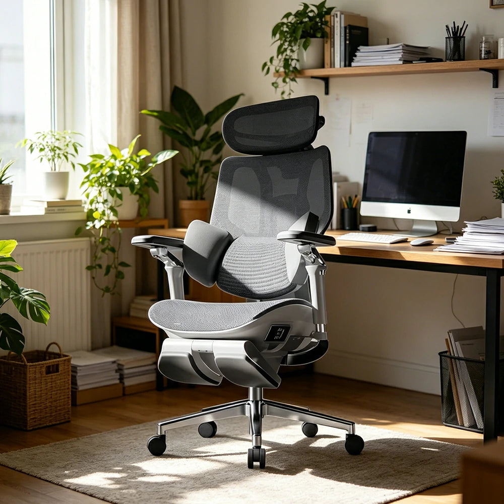 LUXORA  X7 Premium Ergonomic Office Chair Electric Reclining Chair with Massage Heat Support Footrest - Grey