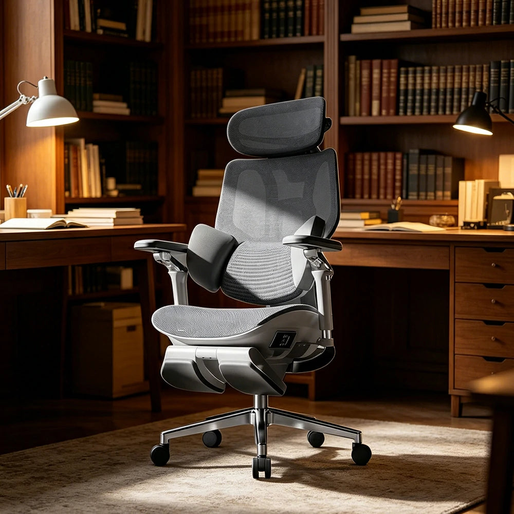 LUXORA  X7 Premium Ergonomic Office Chair Electric Reclining Chair with Massage Heat Support Footrest - Grey