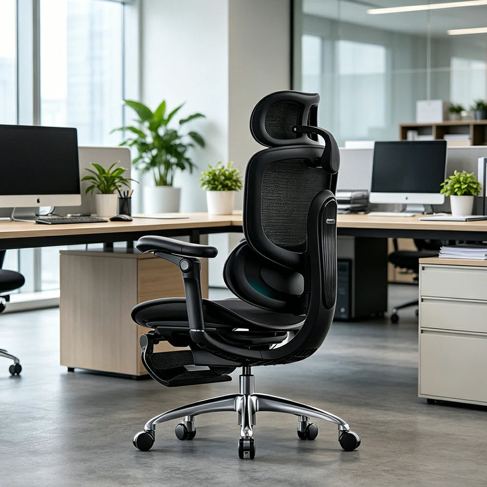 LUXORA Smart Ergonomic Mesh Office Chair Adjustable Headrest Reclining Chair with Lumbar Support for Home Office -Black