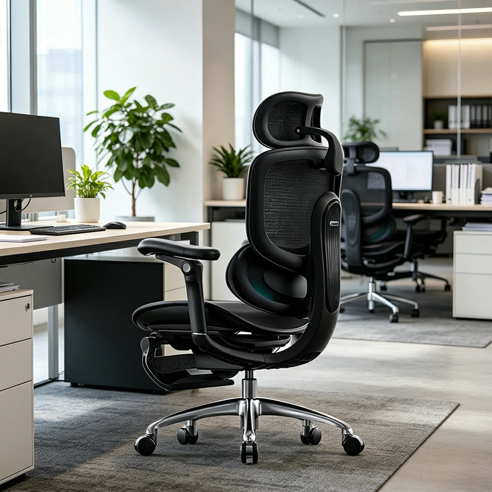 LUXORA Smart Ergonomic Mesh Office Chair Adjustable Headrest Reclining Chair with Lumbar Support for Home Office -Black