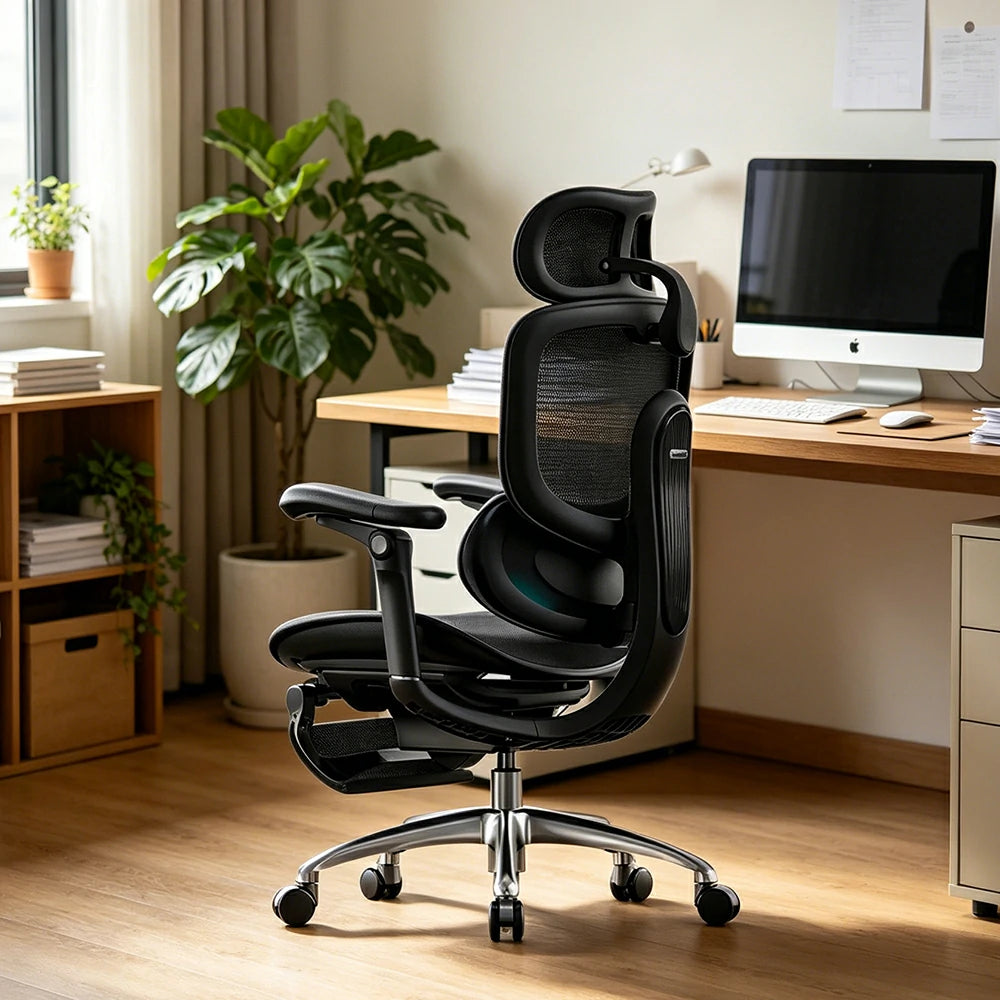 LUXORA Smart Ergonomic Mesh Office Chair Adjustable Headrest Reclining Chair with Lumbar Support for Home Office -Black