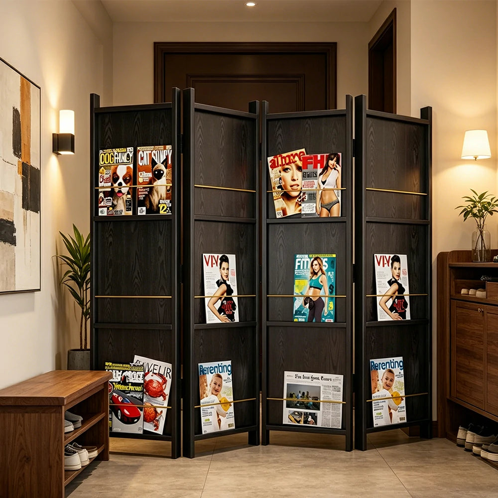 LUXORA 4 Panel Solid Wood Folding Room Divider - Pine Wood Privacy Screen for Living Room Bedroom Office Decor - Black
