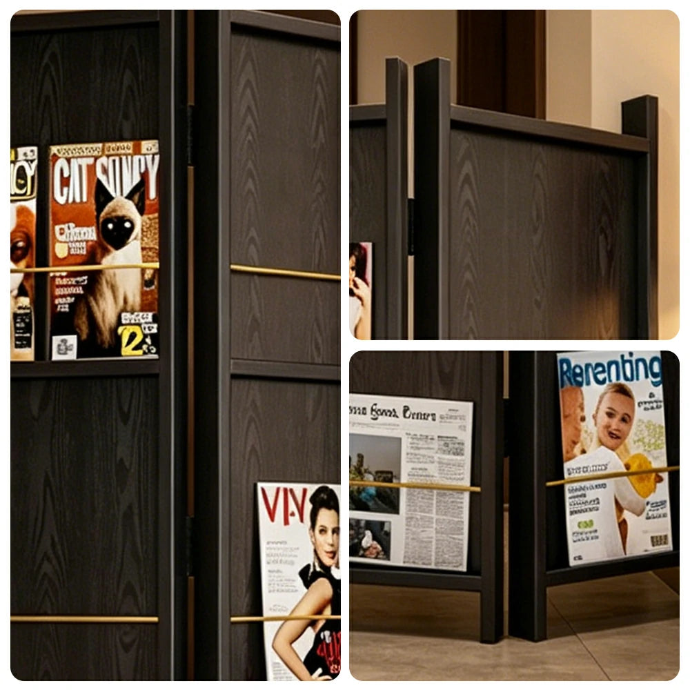 LUXORA 4 Panel Solid Wood Folding Room Divider - Pine Wood Privacy Screen for Living Room Bedroom Office Decor - Black