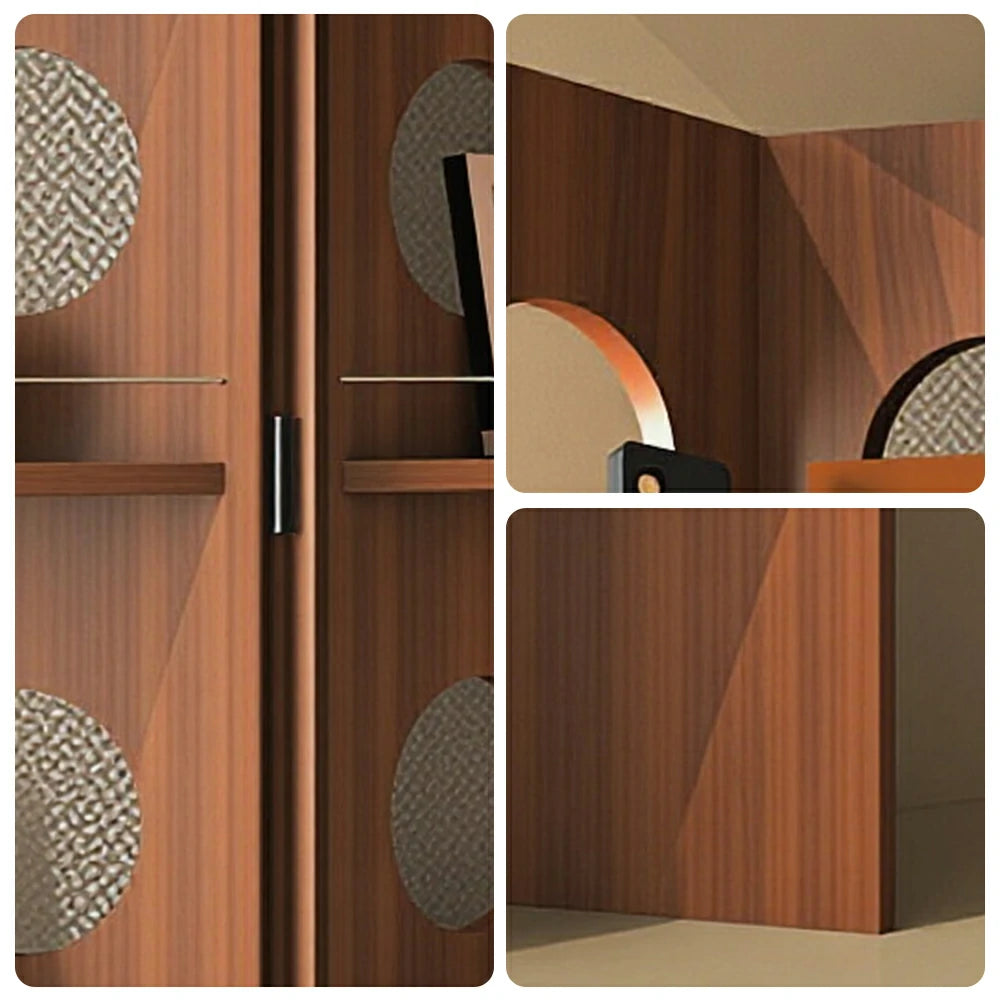 LUXORA 2 Panel Vintage Folding Room Divider - Glass Display Shelf Screen with 3 Tier Storage Rack for Living Room Bedroom - Walnut