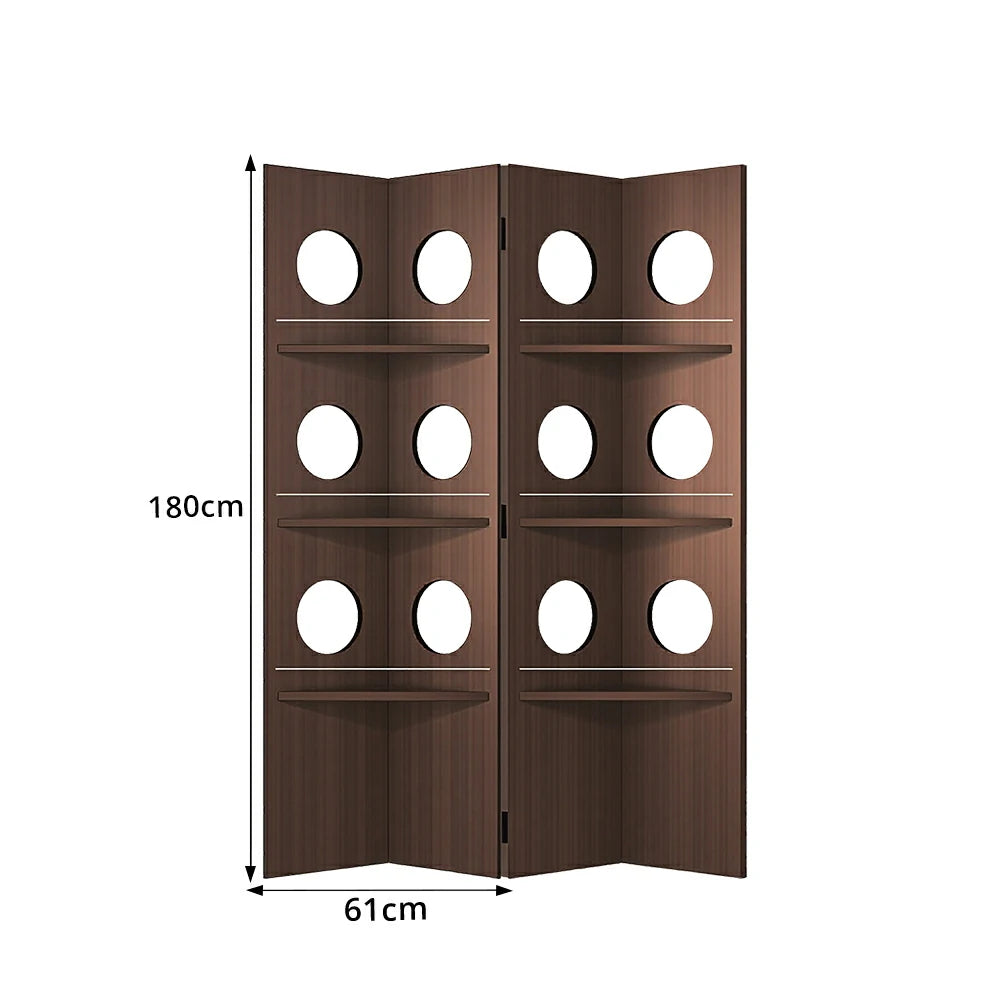 LUXORA 2 Panel Vintage Folding Room Divider - Glass Display Shelf Screen with 3 Tier Storage Rack for Living Room Bedroom - Walnut
