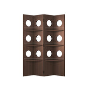 LUXORA 2 Panel Vintage Folding Room Divider - Glass Display Shelf Screen with 3 Tier Storage Rack for Living Room Bedroom - Walnut