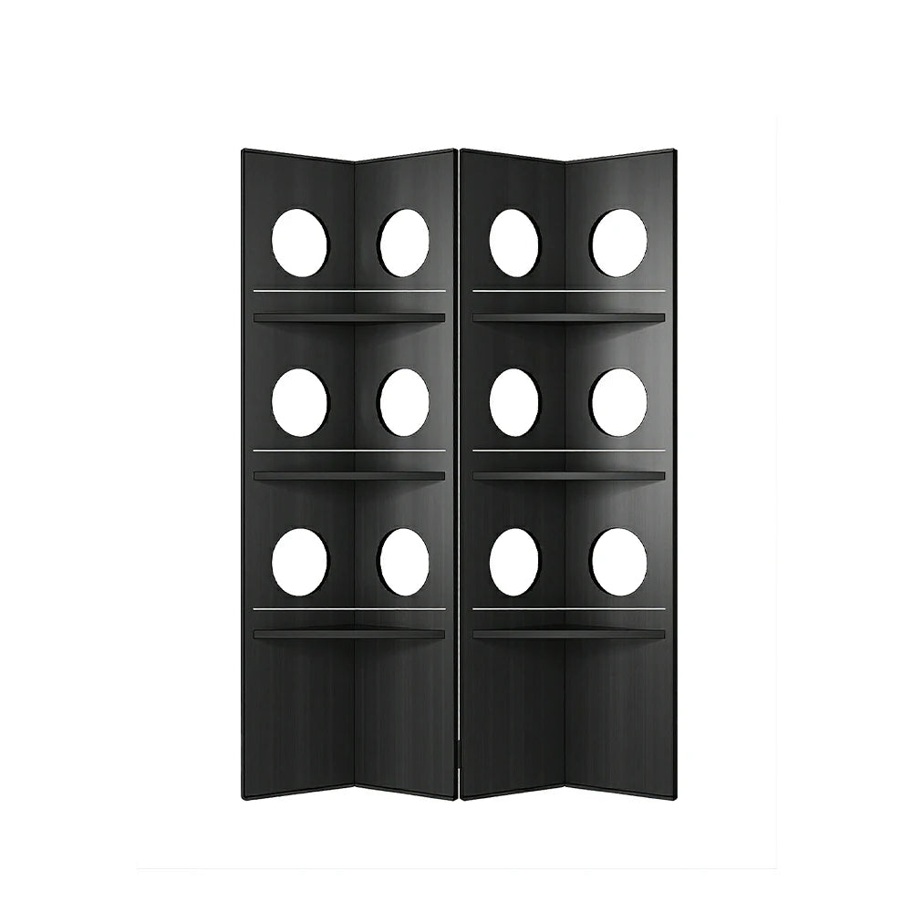 LUXORA 2 Panel Vintage Folding Room Divider - Glass Display Shelf Screen with 3 Tier Storage Rack for Living Room Bedroom - Black