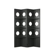 LUXORA 2 Panel Vintage Folding Room Divider - Glass Display Shelf Screen with 3 Tier Storage Rack for Living Room Bedroom - Black